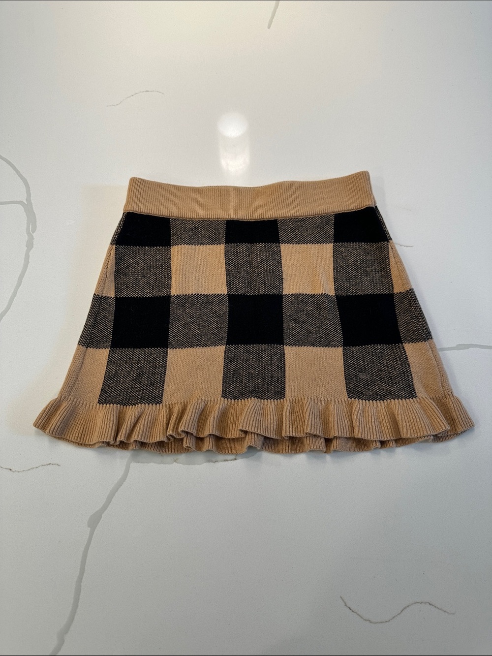 Janie and jack girls buffalo check ruffle skirt black tan size 5 🤎🖤
